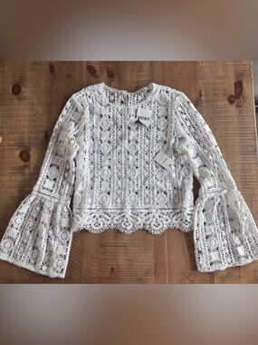 Forever 21 White Crochet Lace Bell Sleeve Blouse